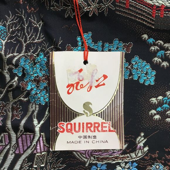 Vintage Solz Squirrel Satin Asian Jacket Womens sz L Black Multi 3/4 Sleeve NEW - Picture 10 of 11